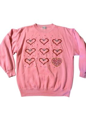 Pink Heart-Embellished Women's Sweatshirt. lightweight. Large